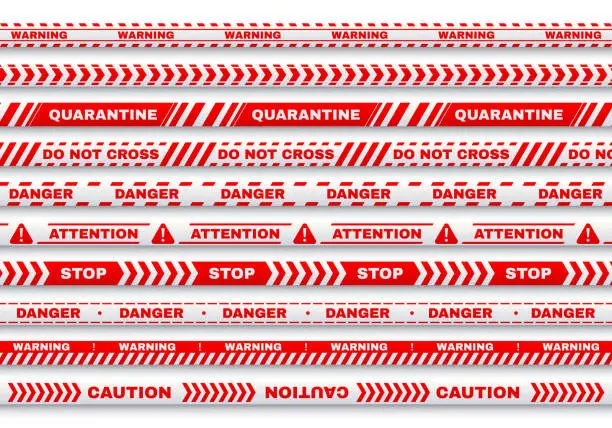 Vector illustration of Red security warning vector tapes with typography