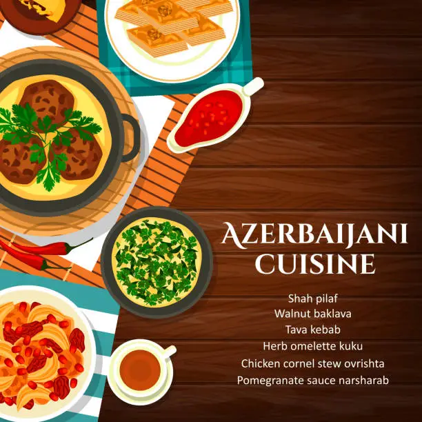 Vector illustration of Azerbaijani cuisine meals cartoon vector poster