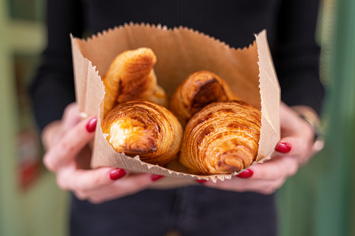 Yummy croissant for take away . In package.