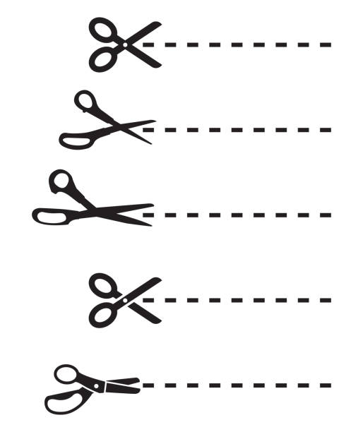 Scissors Cutting Lines Vector silhouette set of scissors cutting along dotted lines. discount coupon template silhouette stock illustrations