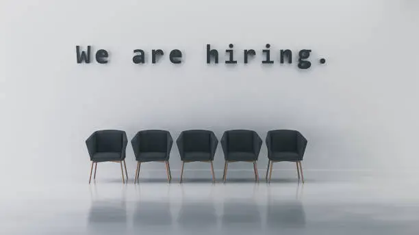 Photo of We are hiring concept with chair in waiting room 3d illustration