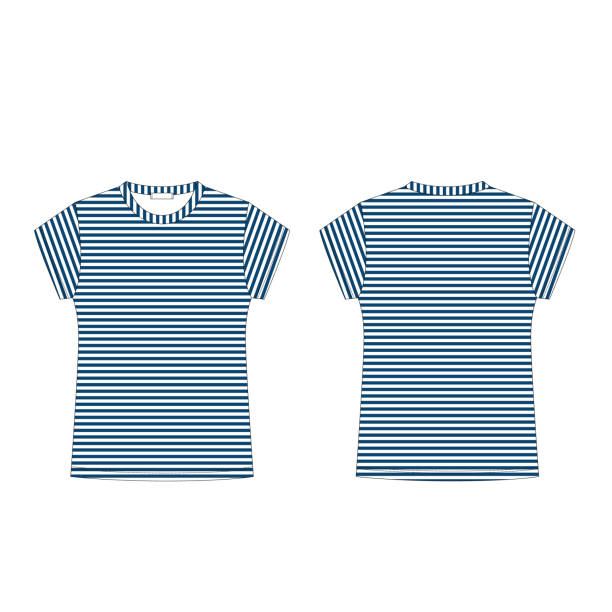 istock t-shirt blank template in blue stripe fabric isolated on white background. Front and back. 1289657879
