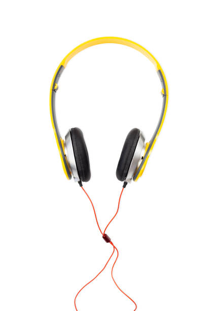 istock Yellow headphones isolated on white background with clipping path. top view. 1289664429