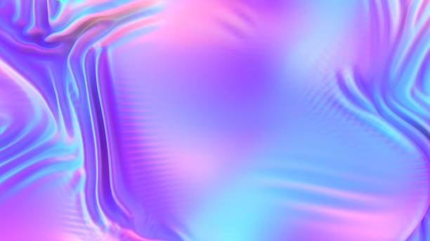 Iridescent chrome wavy cloth fabric abstract background, ultraviolet holographic foil texture, liquid petrol surface, ripples, metallic reflection. For creative projects: cover, fashion, web. 3d render illustration.