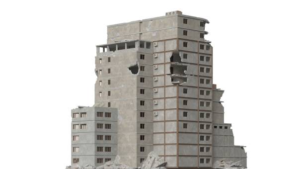 istock Ruined building isolated on white 3d illustration 1289677351