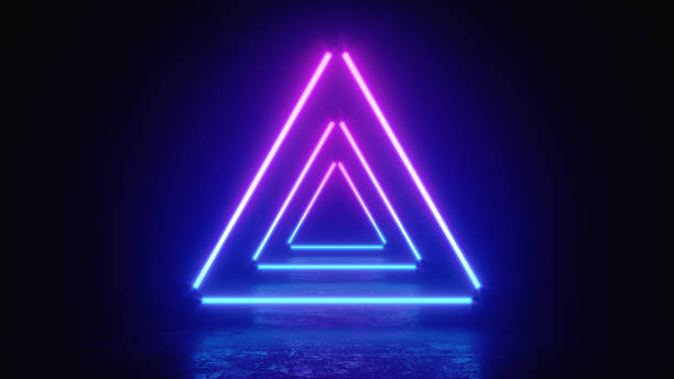 istock 3d render illustration of glowing triangle lines, neon lights, abstract vintage background, ultraviolet, spectrum vibrant colors, laser show 1289678362