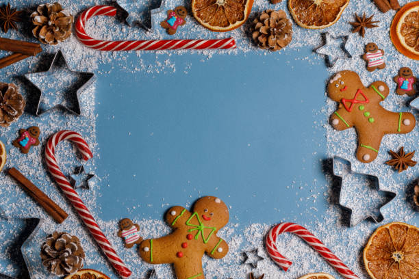 istock Christmas food on blue background 1289681304