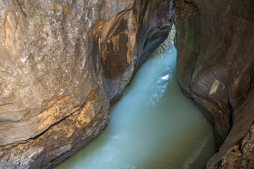 Aareschlucht, a section of the river Aare that carves through a limestone ridge near the town of Meiringen, in the Bernese Oberland region of Switzerland