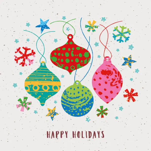 Vector illustration of Happy Holidays minimalist hand-painted greeting card - square format