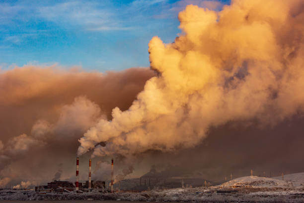 青空、生態学的災害を背景に煙突を吸う - ブルーマウンテン国立公園 写真 ストックフォトと画像