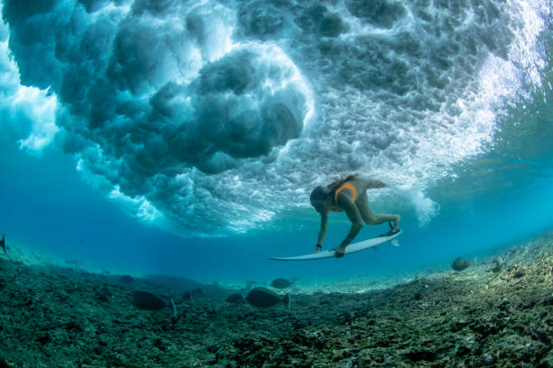 istock Athletic woman duck-dives through a wave 1289691399
