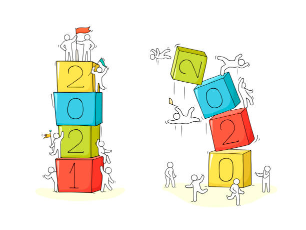 ilustrações, clipart, desenhos animados e ícones de 2021 2020 feliz ano novo. - year block cube new years eve