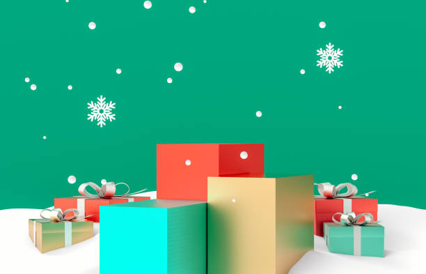 istock Winter Christmas scene with a podium backdrop for product display. 1289693083