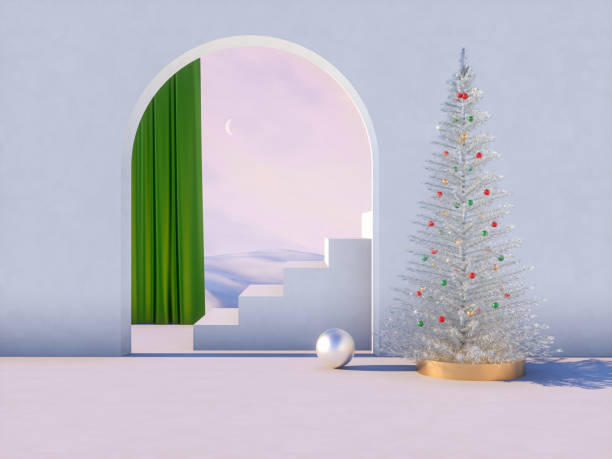 istock Winter Christmas scene with a podium backdrop for product display. 1289693086