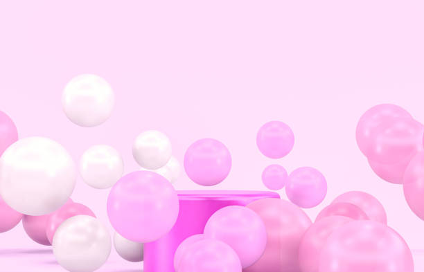 istock Pink podium backdrop for product display with balloons. 1289693135