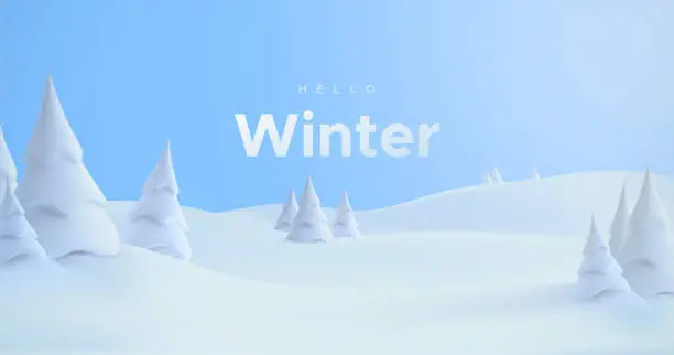 Vector illustration of Hello Winter. Snowy landscape