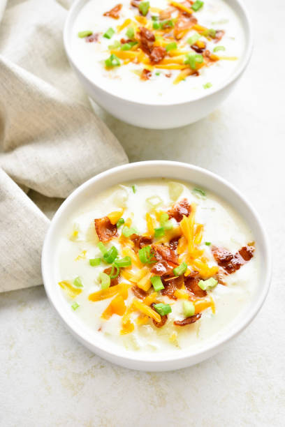 istock Potato creamy soup with bacon and cheddar cheese 1289701351
