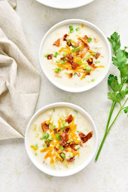 istock Potato creamy soup with bacon and cheddar cheese 1289701365