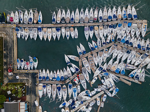 Hong Kong marina aerial view by drone