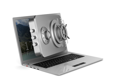 protected laptop on white background. Isolated 3D illustration