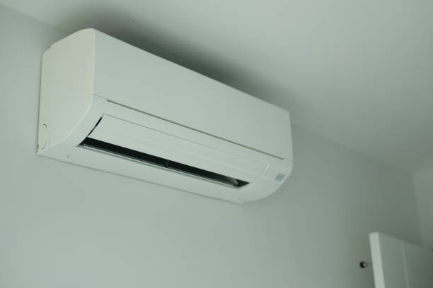 istock Air conditioner inside the room on white wall background 1289706306