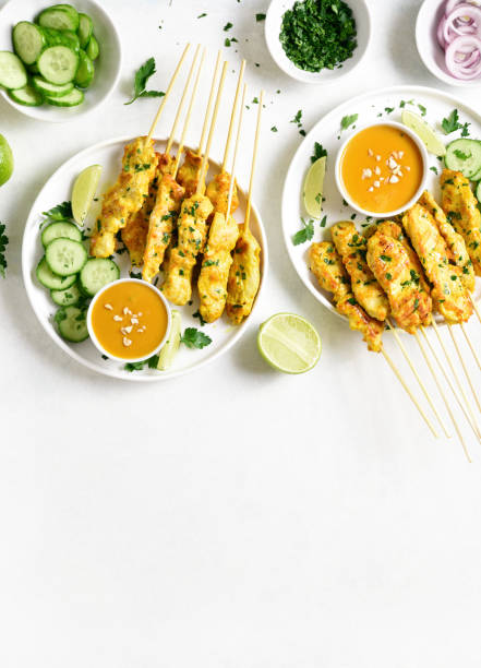 istock Grilled chicken skewers served 1289708463