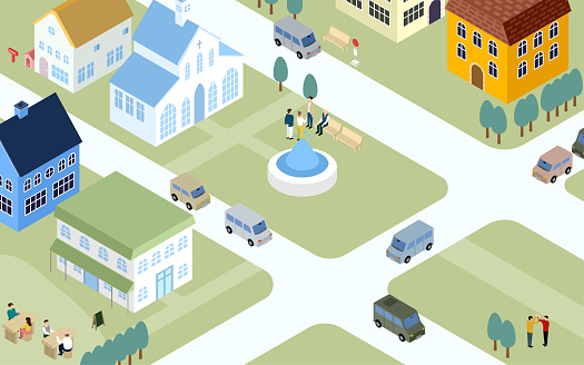 Illustrations of the city and the people who live there, isometric