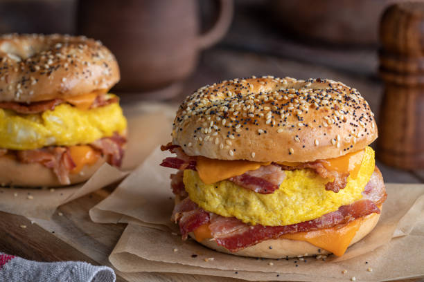istock Bagel Breakfast Sandwich With Egg, Bacon and Cheese 1289712135