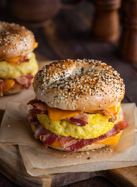 istock Bagel Breakfast Sandwich With Egg, Bacon and Cheese 1289712154