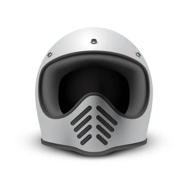 Vector illustration of Retro motorcycle helmet on white background, front view