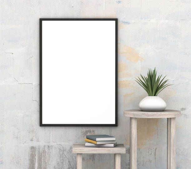 istock Mockup vertical frame, white blank photo in vintage room, 3d rendering 1289714343