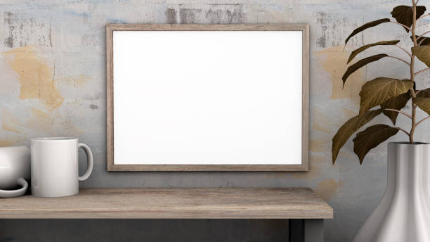 istock Mockup wood frame, horizontal white blank photo in vintage room, 3d rendering 1289714349