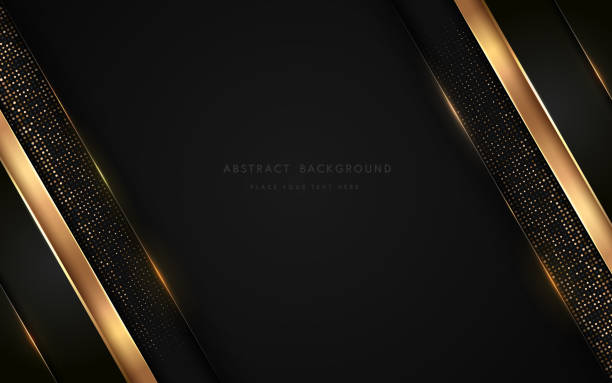 istock Abstract luxurt black geometric overlap layers with stripe golden line and glitter lighting on dark background. Premium and elegant background with copy space. Vector illustration 1289718583