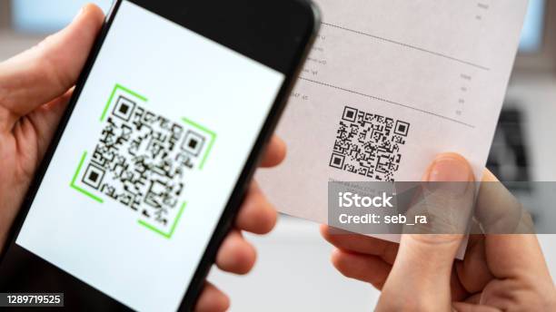 Scanning Qr Code With Mobile Phone Stock Photo - Download Image Now - QR Code, Financial Bill, Bar Code Reader