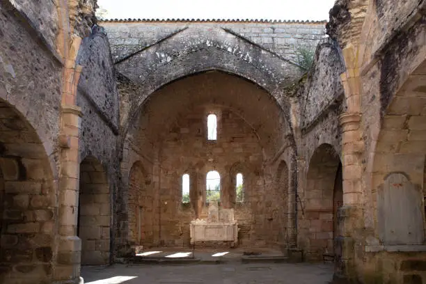 Ruin of the old church of Oradour sur Glane in France, remnant of a former war massacre