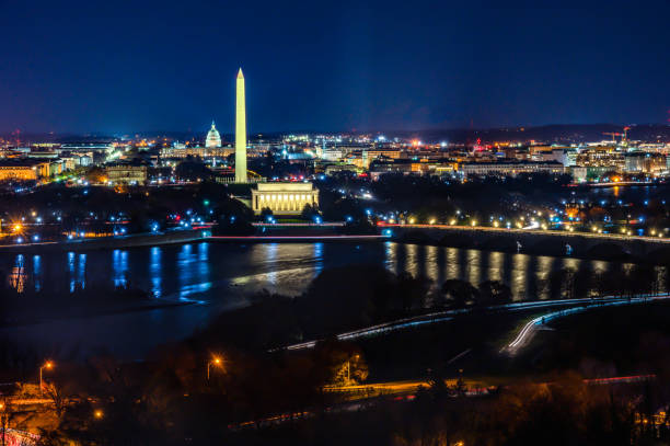 istock Aerial View of the Washington DC at night 1289724557