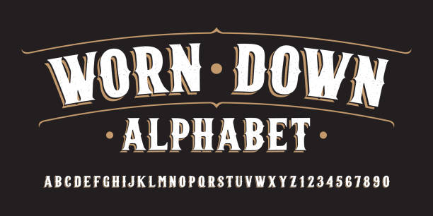 Worn Down alphabet font. Hand written letters and numbers. Worn Down alphabet font. Hand written letters and numbers. Stock vector typeface for your typography design. western stock illustrations