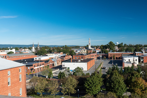 Aerial View of the city of Frederick in Maryland on a sunny day