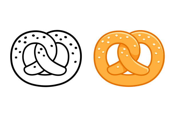 illustrations, cliparts, dessins animés et icônes de illustration de bretzel de dessin animé - pretzel isolated bread white background