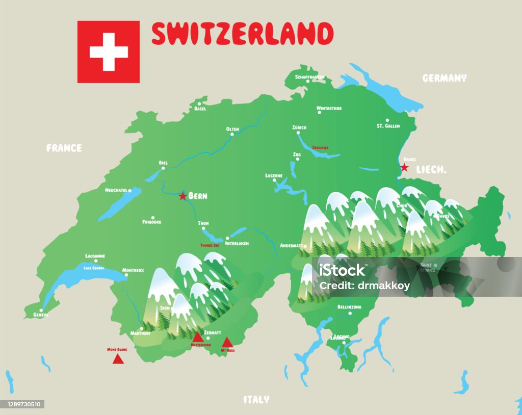 스위스 의 만화지도 알프스 산맥에 대한 스톡 벡터 아트 및 기타 이미지 - 알프스 산맥, 지도, 마테호른 - Istock