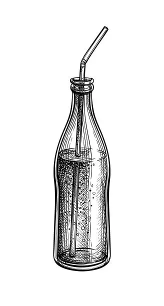 Vector illustration of Ink sketch of soda bottle.