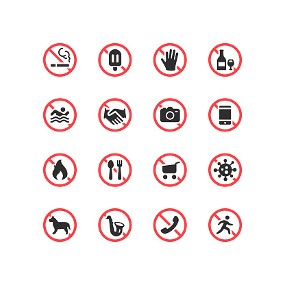 Set of don't do not sign flat vector icons.