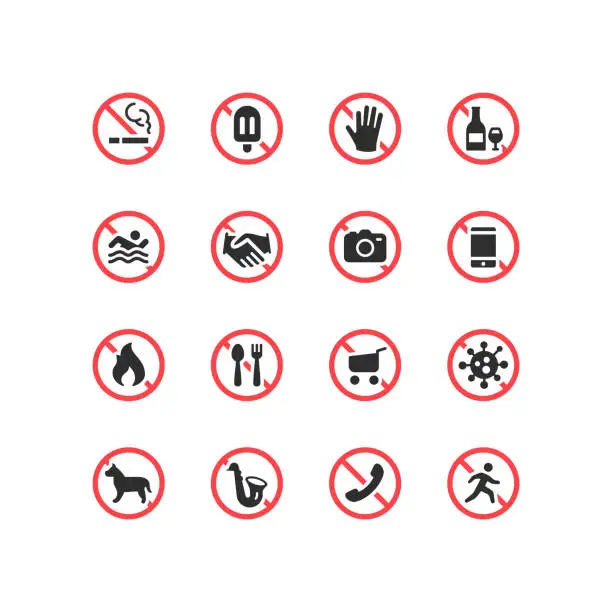 Vector illustration of Don't Do Not Sign Flat Icons