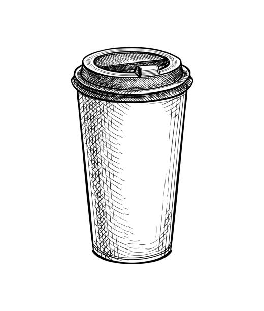 tintenskizze des heißgetränks in papierbecher. - hot chocolate coffee isolated on white cup stock-grafiken, -clipart, -cartoons und -symbole