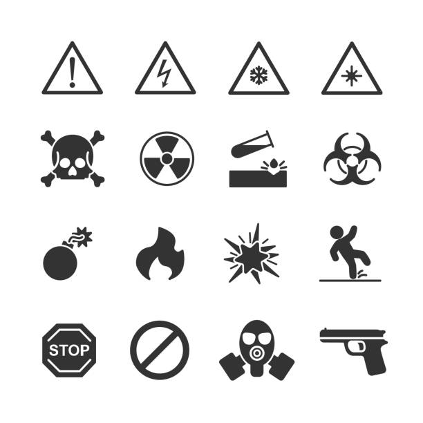 ilustrações de stock, clip art, desenhos animados e ícones de vector image set of warning icons. - gas fired power station illustrations