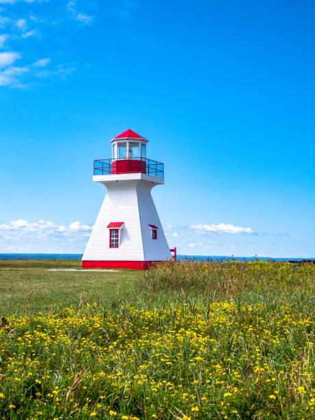 Carleton-on sea lighthouse, Bay of Heat, Gaspesia, Quebec, Canada stock photo