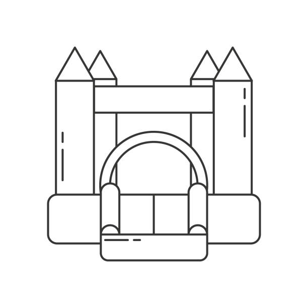 弾む城のアウトラインアイコン。子供の遊び場に家をジャンプ。ベクターの図。 - inflatable castle play playground点のイラスト素材／クリップアート素材／マンガ素材／アイコン素材