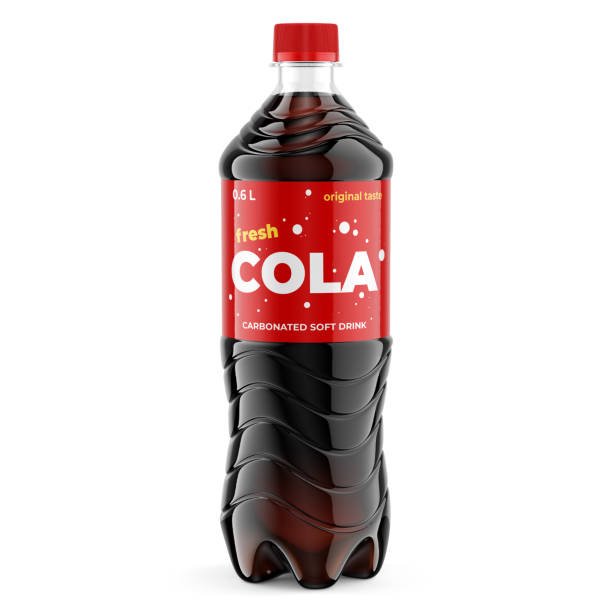 bottiglia di plastica di coca con design e tappo con etichetta rossa - soda bottle foto e immagini stock