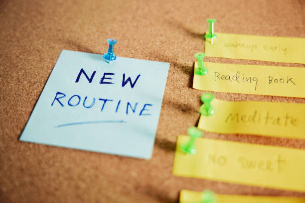 istock Change Concept. Managing New Routine from Old to New Habits by Sticky Note on Cork Board. Closeup shot 1289740323