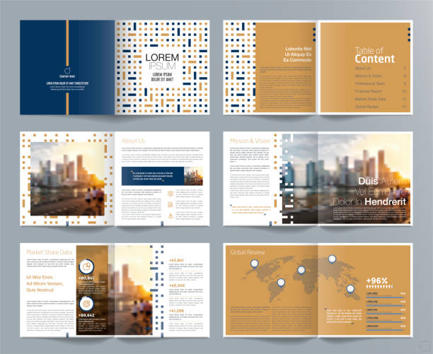 Annual report 16 page Square 026 Corporate business presentation guide brochure template, Annual report, 16 page minimalist flat geometric business brochure design template, A4 size. magazine templates stock illustrations